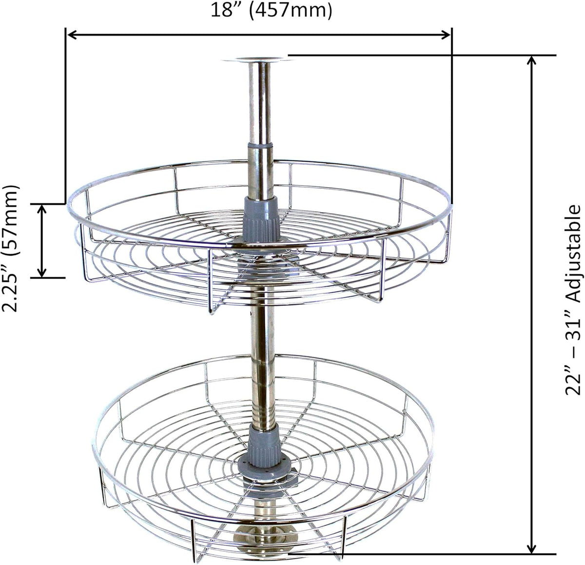 Dowell 18" Round Lazy Susan, 2 Shelves, Kitchen Wall Corner Cabinet Organizer (Chrome 4001 360D)