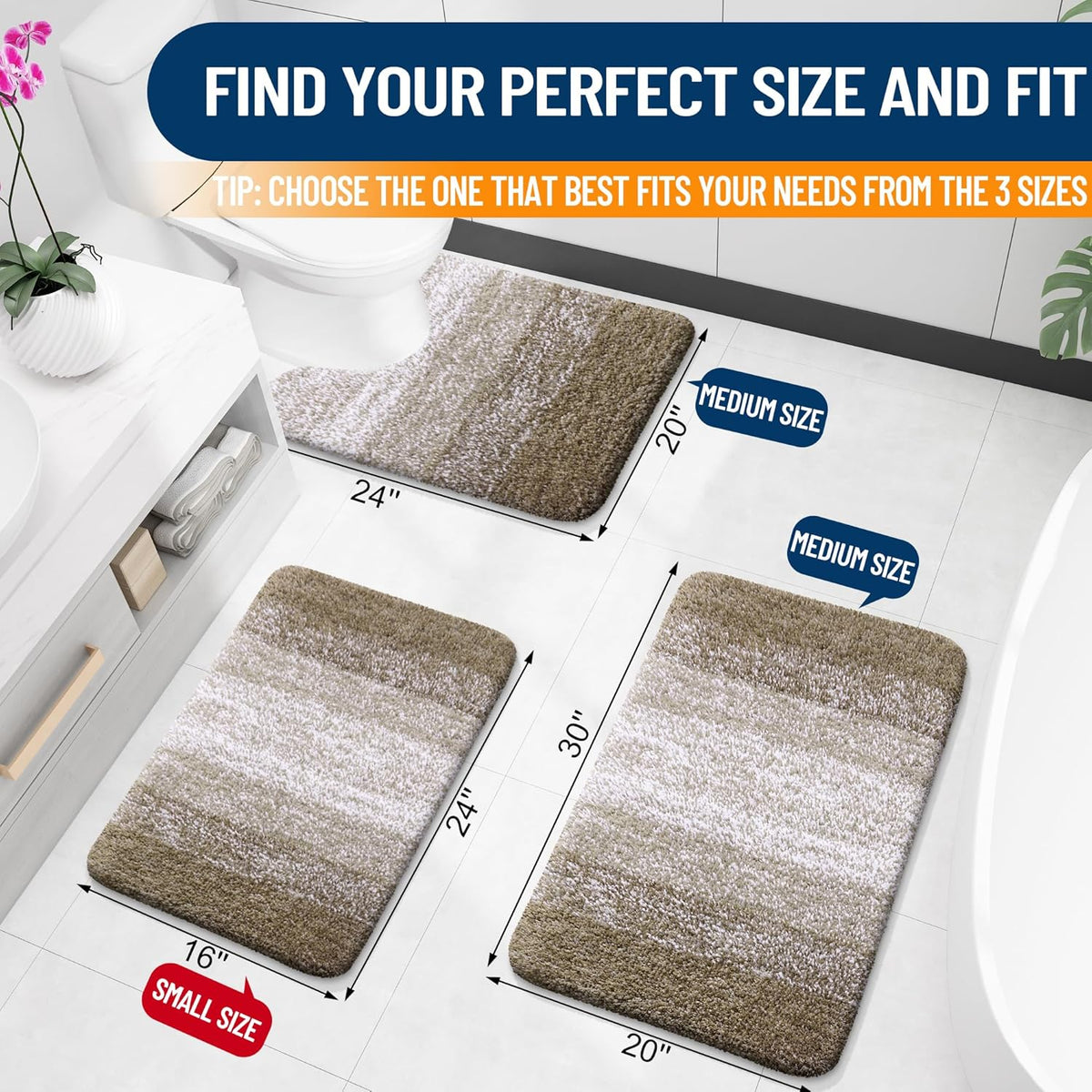 OLANLY Bathroom Rugs Mat 24x16, Extra Soft Absorbent Microfiber Bath Rugs, Rubber Backing, Quick Dry, Machine Washable Bath Mats for Bathroom Floor, Tub and Shower, Home Decor Accessories, Coffee