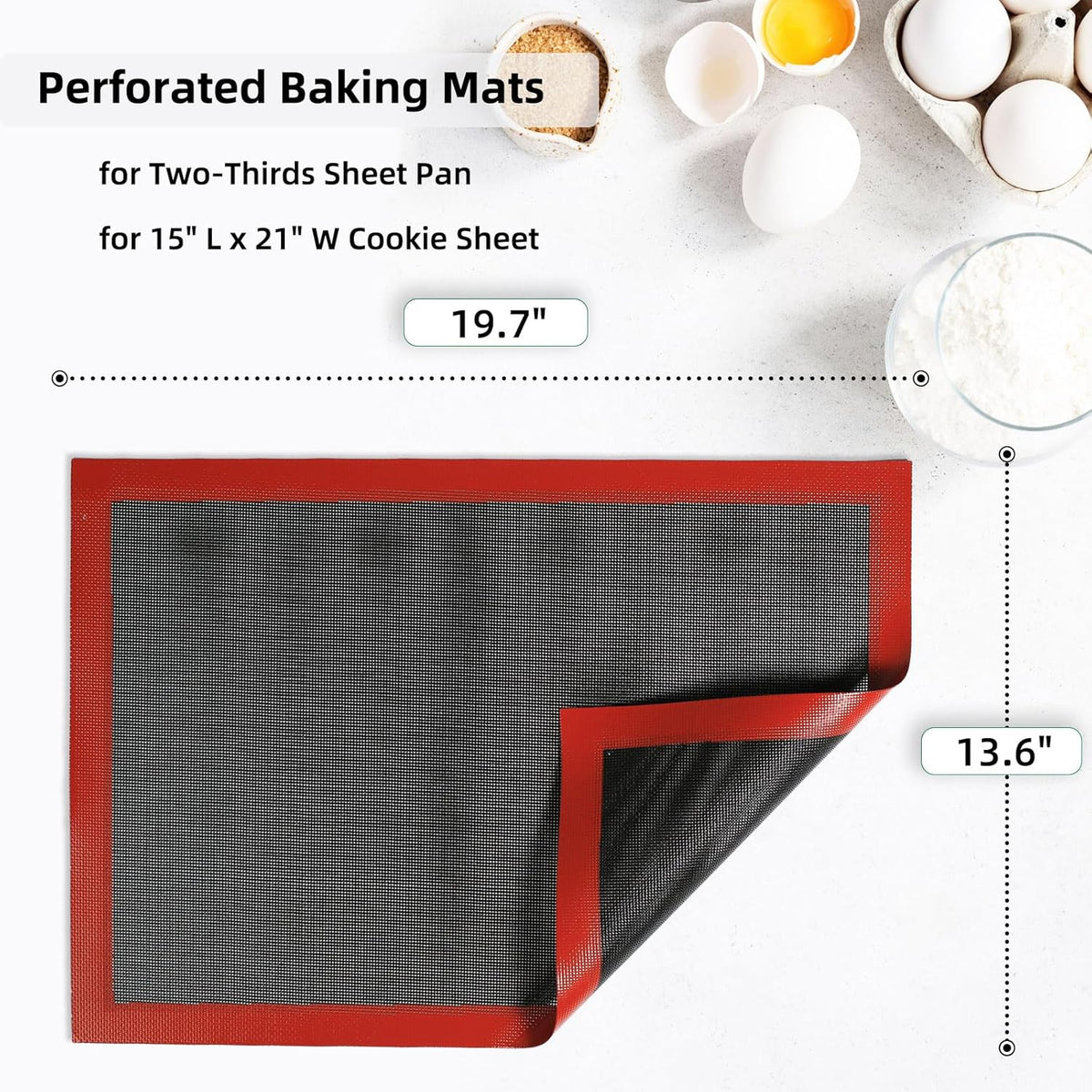 Perforated Silicone Baking Mat for Two-Thirds Size Pan, Non-Stick Eclair Baking Mat for 15x21 Big Sheet, Reusable Cookie Sheet Liner for Two Thirds Sheet Pans for Sugar Cookies 1 PCS