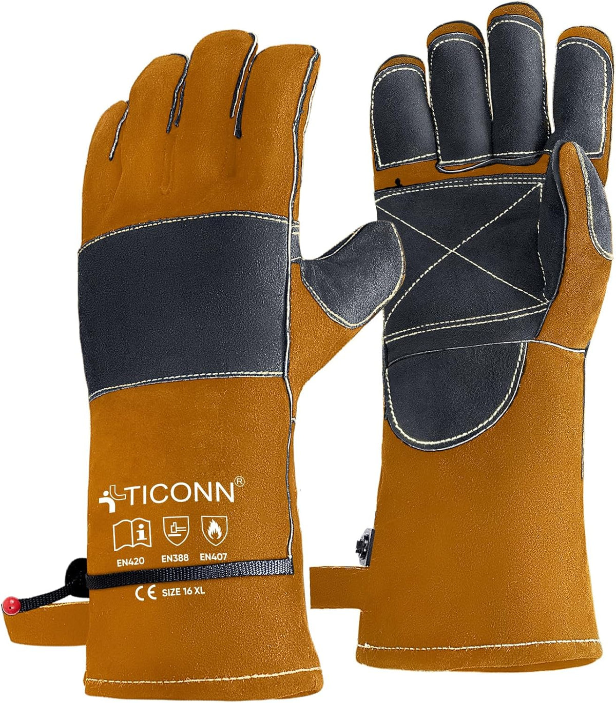 TICONN Welding Gloves, 16 IN L/XL/XXL 1000°F Heat-Resistant Fireproof Leather Gloves for Welders, Stick, Forge, Mig, Tig, BBQ