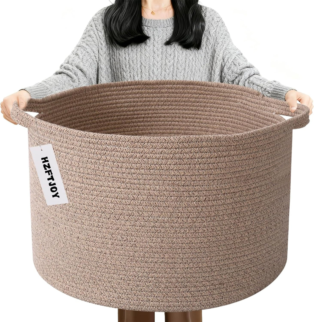 Large Blanket Basket for Organizing,115L Closet Organizers and Storage Bins Box for Shelves Woven Rope Storage Baskets,Living Room,Bedroom,Dorm,Laundry room (Brown)