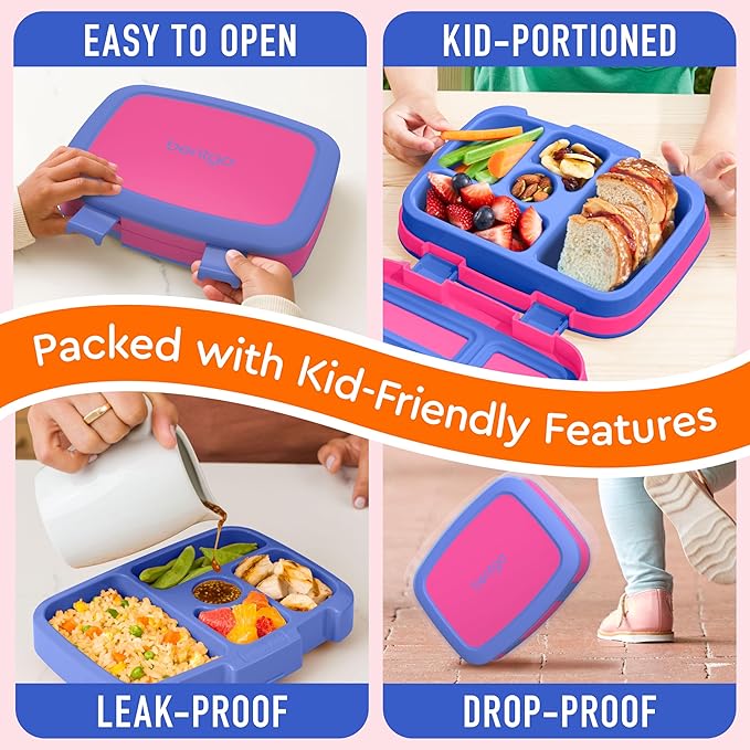 Bentgo Kids Bento-Style 5-Compartment Leak-Proof Lunch Box - Ideal Portion Sizes for Ages 3 to 7 - Durable, Drop-Proof, Dishwasher Safe, PFAS & BPA-Free & Made with Food-Safe Materials (Fuchsia)
