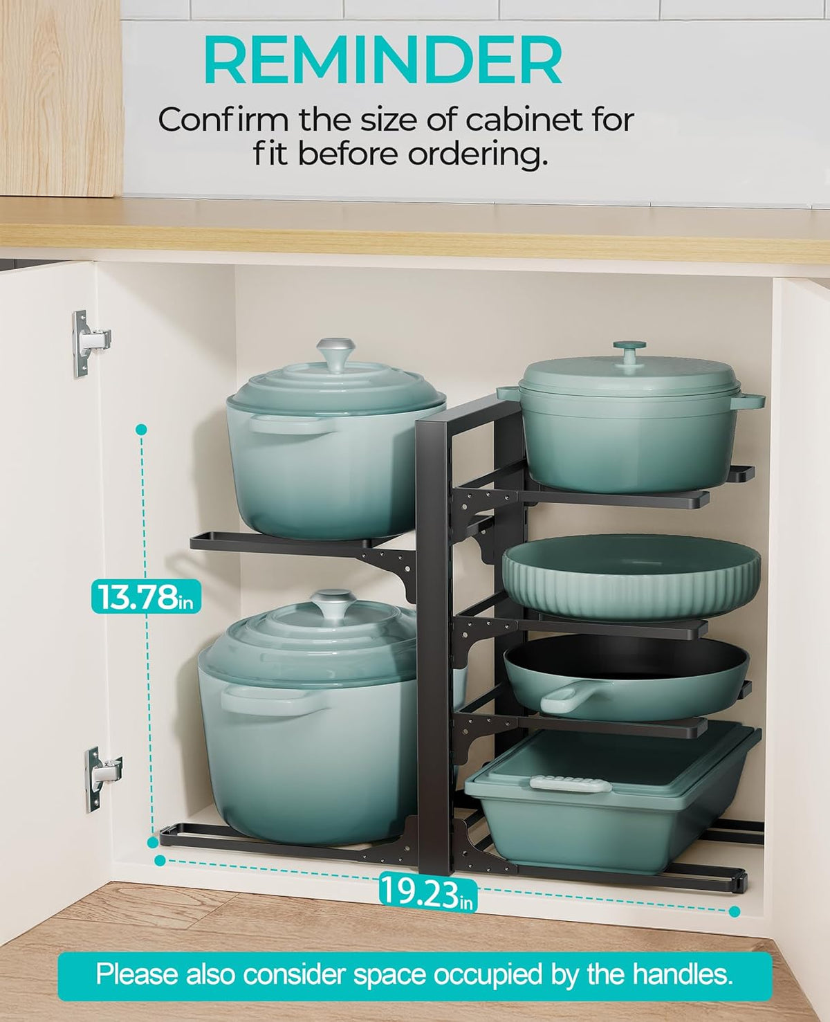 ORDORA 6-Tier Pots and Pans Organizer under Cabinet, Kitchen Cabinet Organizers and Storage, Heavy Duty Pots and Pan Storage Rack Organizer inside Cabinet, Adjustable Pot Rack