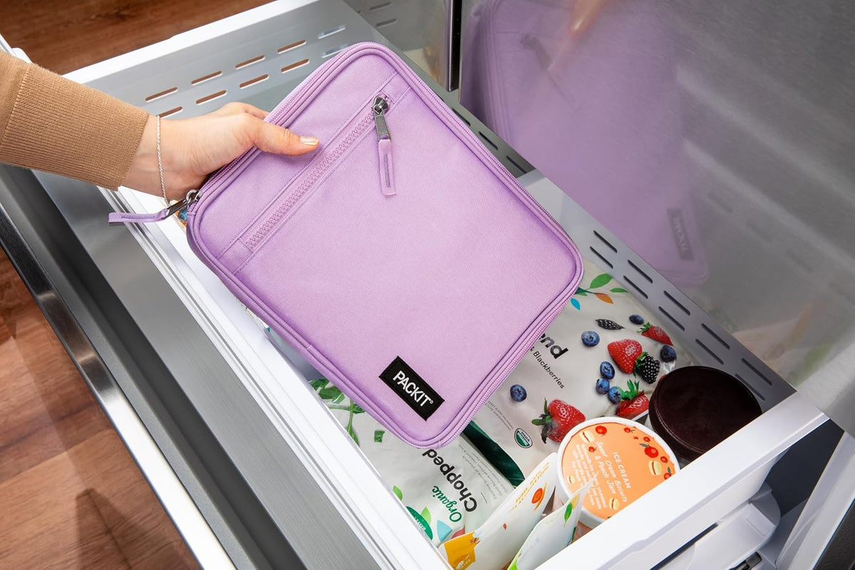 PackIt Freezable Classic Lunch Box, Lavender, Built with ECOFREEZE Technology, Fully Freezable, Collapsible, Reusable, With Zip Front Pocket and Buckle Handle, Designed for Fresh Lunch On the Go