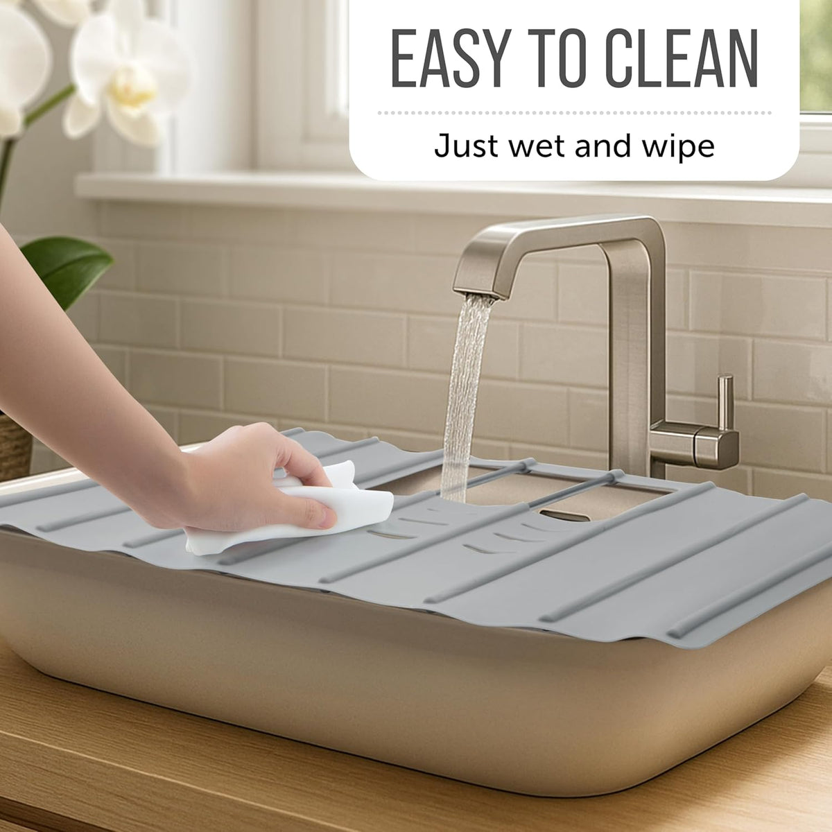 Maplefield Travel Size Bathroom Sink Cover for Counter Space - Foldable Silicone Sink Mat for Beauty Routine, Ideal for Small Bathroom, RVs, Camper Vans (Gray Small, 19.5 x 15.5 x 1.6 Inches)
