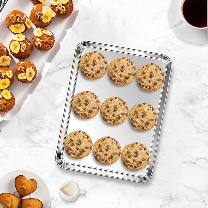 Homikit 1 Pack Baking Sheet, 9 x 7 Inches Stainless Steel Cookie Tray for Baking Cooking Toasting, Mini Metal Toaster Oven Baking Pan Non Stick, Rustproof & Mirror Finish, Dishwasher Safe