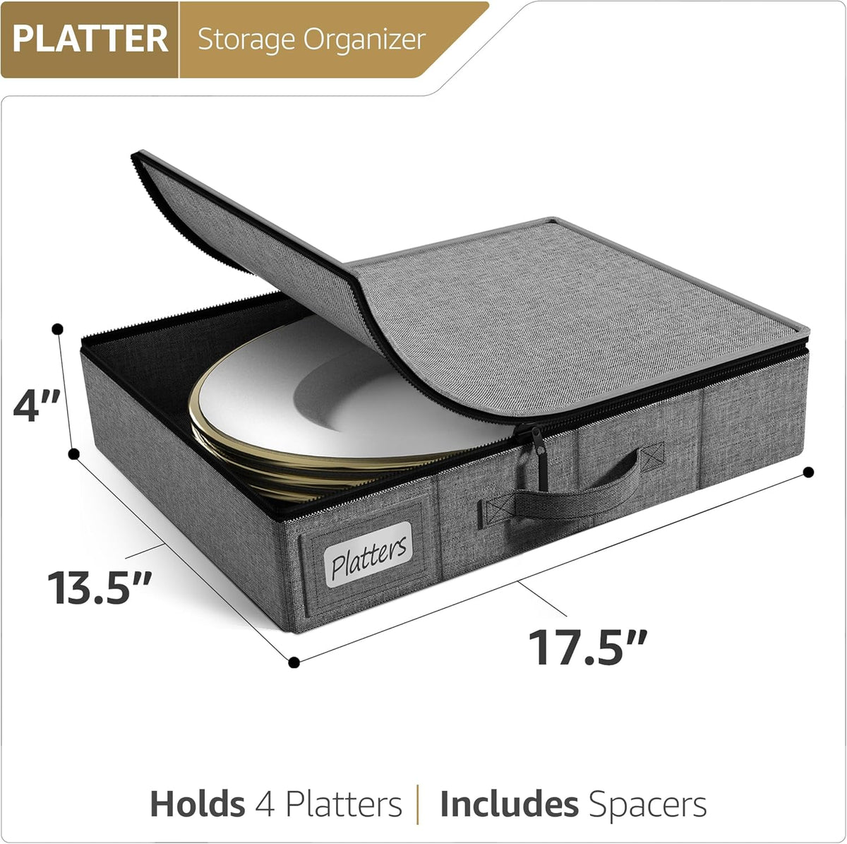 China Storage Containers - Hard Shell, Handles & Felt Dividers - Serving Platter Storage Rack & Organizer - Christmas Platter Storage