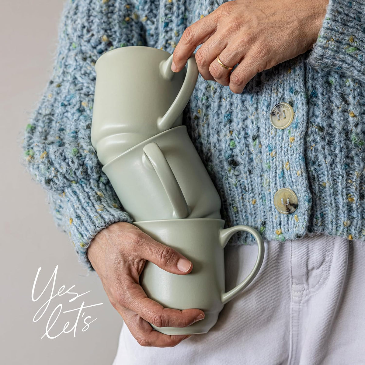 over&back Rim Stoneware Coffee Mugs - 4-Piece Mug Set - Enjoy the Perfect Cup of Coffee, Tea, Latte, and More - Semi-Matte Sage - 16oz