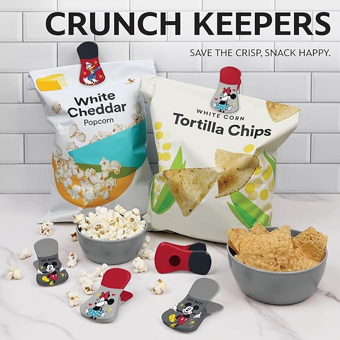 Disney Magnetic Chip Clips – Set of 6 Bag Clips for Food Storage - Mickey, Minnie, Lilo & Stitch, Winnie The Pooh – Durable Airtight Bag Chip Clips for Pantry & Fridge Use