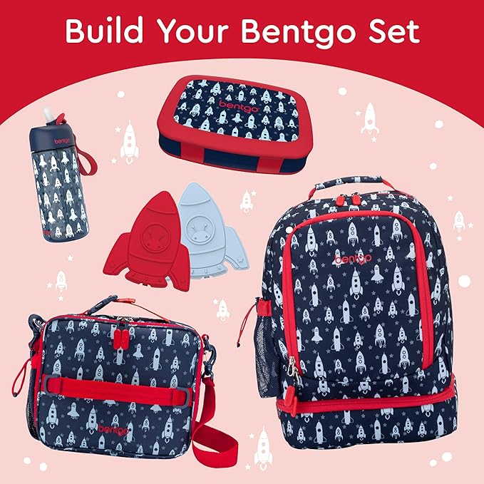 Bentgo Kids Prints Leak-Proof, 5-Compartment Bento-Style Kids Lunch Box - Ideal Portion Sizes for Ages 3-7, Durable, Drop-Proof, Dishwasher Safe, & PFAS & BPA-Free Materials (Rocket)