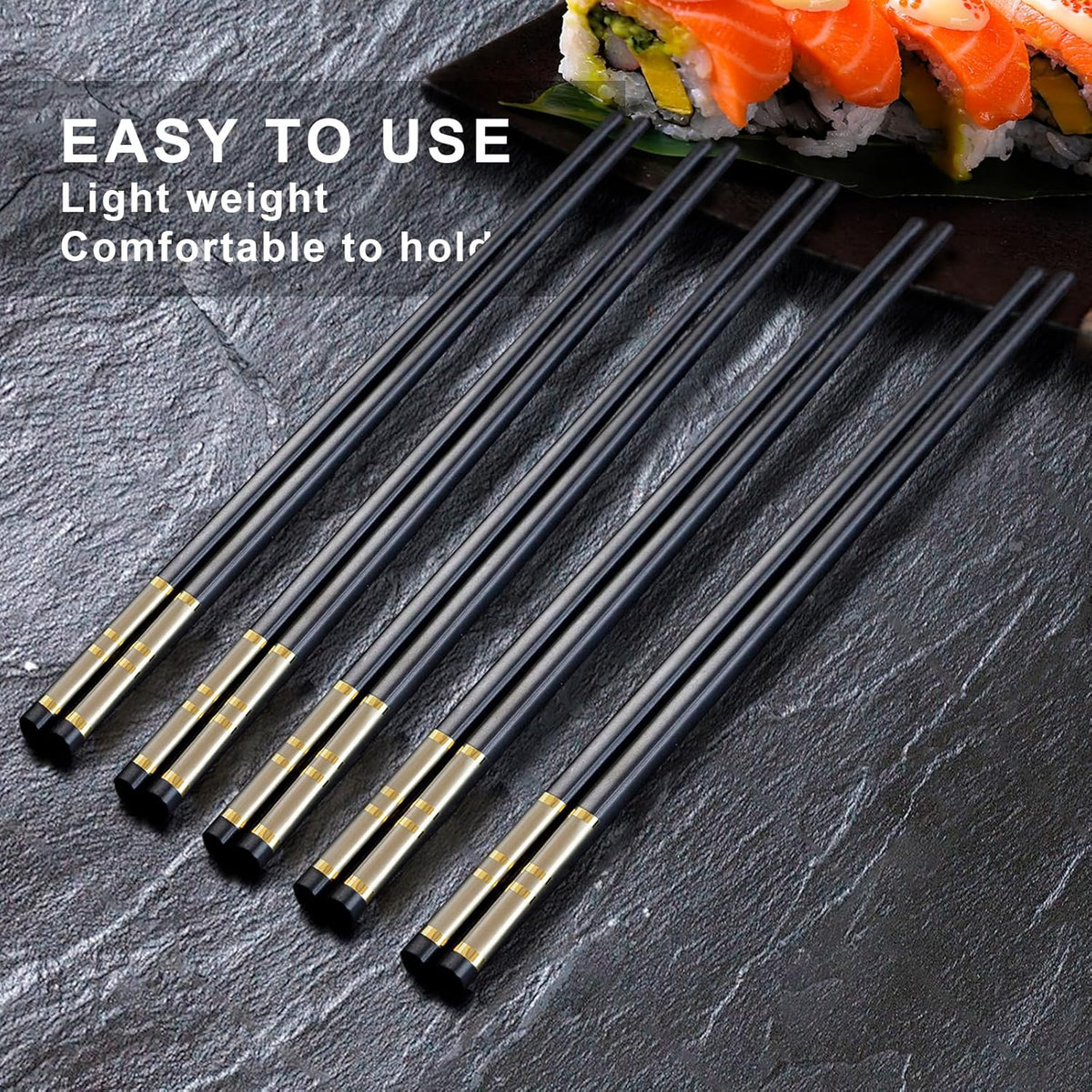 Chopsticks Reusable 5 Pairs Fiberglass Chopsticks Dishwasher Safe Square Lightweight Non-Slip Chop Sticks Set (silvery-1)