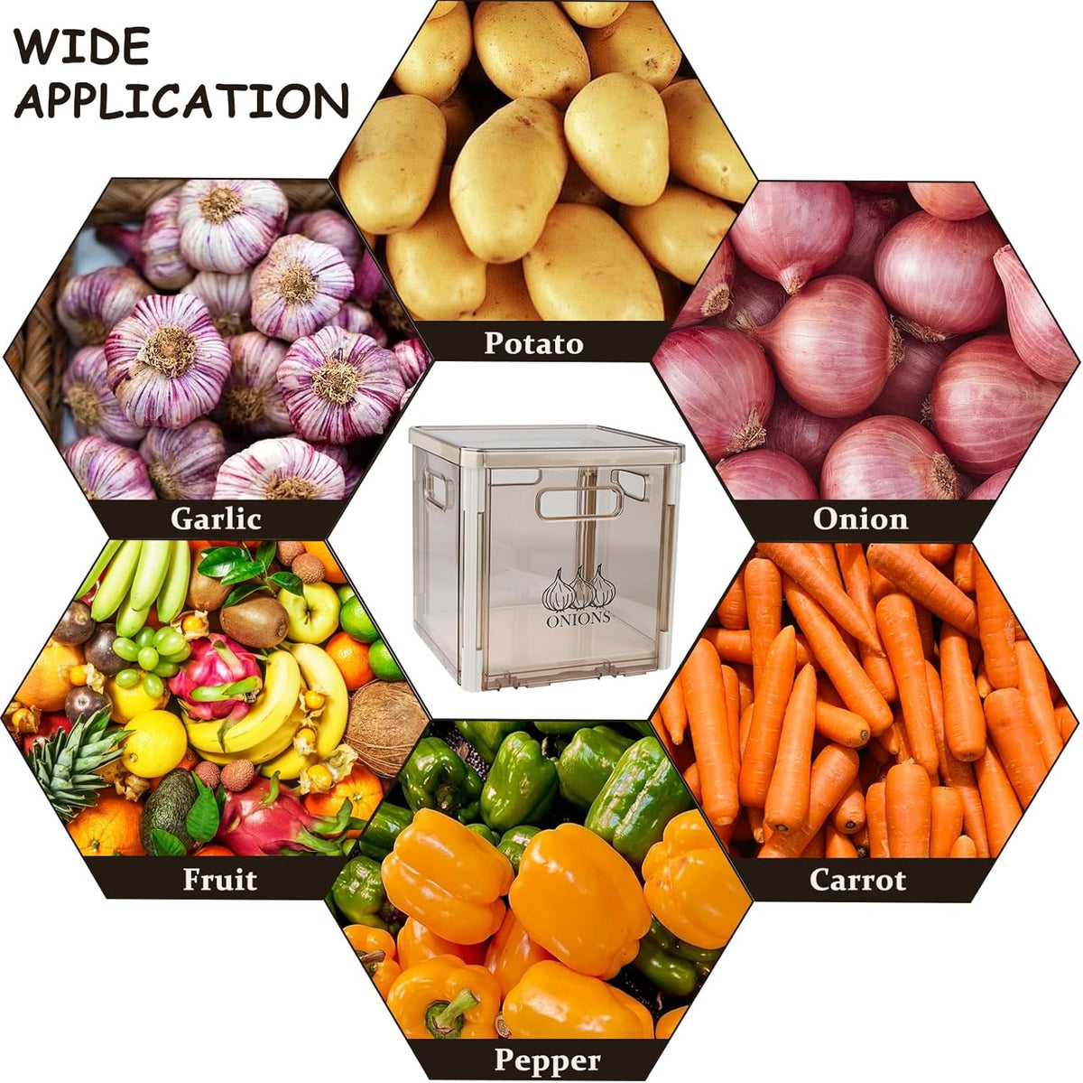 Onion and Potato Storage Container With Lid and Handle, Stackable Plastic Bin for Kitchen Organizers, BPA Free