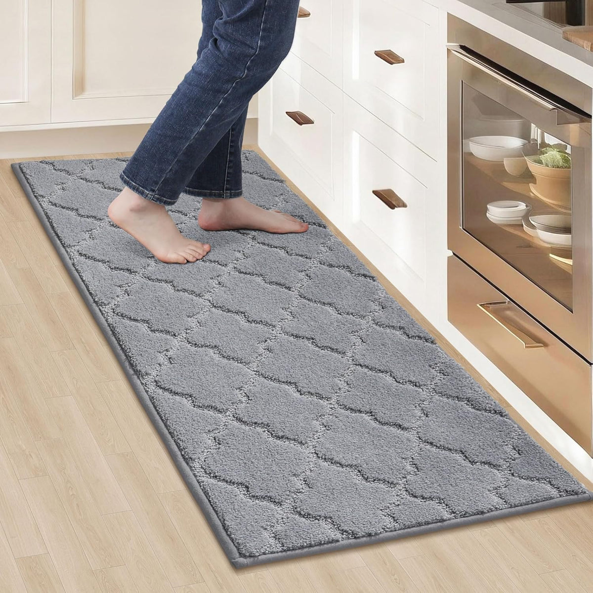 COSY HOMEER Kitchen Rugs 20"x48" Non-Slip Absorbent Soft Kitchen Runner Rug Polyester Kitchen Mats for Floor Washable Kitchens Standing Floor Mat for Sink Mat,Hallway,Laundry,Grey
