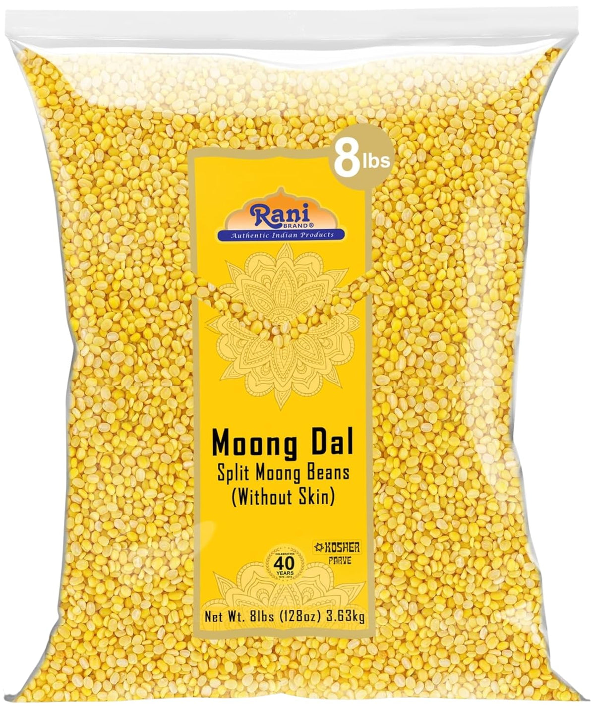 Rani Moong Dal (Split Mung Beans Without Skin) Lentils Indian 128oz (8lbs) 3.63kg Bulk ~ All Natural | Gluten Friendly | Non-GMO | Kosher | Vegan | Indian Origin