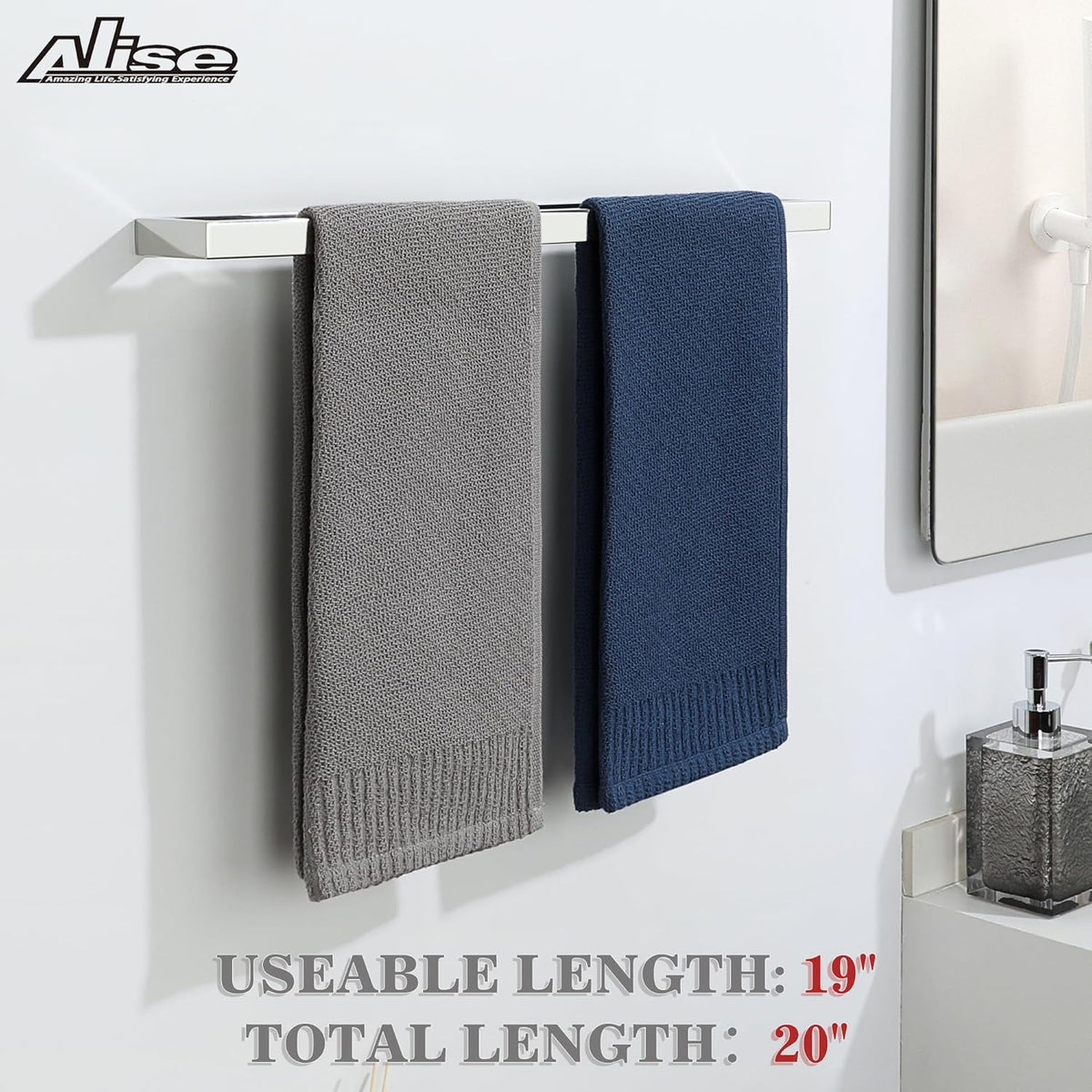 Alise Bath Towel Bar,Wall Mount Towel Holder Towel Rack Towel Hanger for Bathroom Lavatory,20 Inch SUS304 Stainless Steel Towel Rail,Polished Chrome GJF050-C