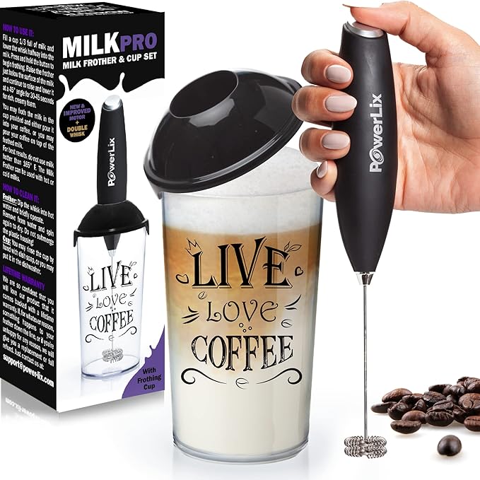 PowerLix Powerful Handheld Milk Frother With Stand Battery Operated Foam Maker Frother Wand For Coffee (A Black) (No Stand Cup Set)