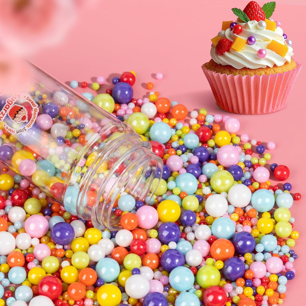 Edible Rainbow Pearl Sprinkles,Colorful Pearl Candy Sprinkles Mixed,Mother's Day Baking Decorating,Pastel Edible Cake Decorations,Perfect for Baking,Ice Cream,Cookies,Cupcake Toppers,Birthday Wedding Party Desserts Supplies,130g/4.58oz
