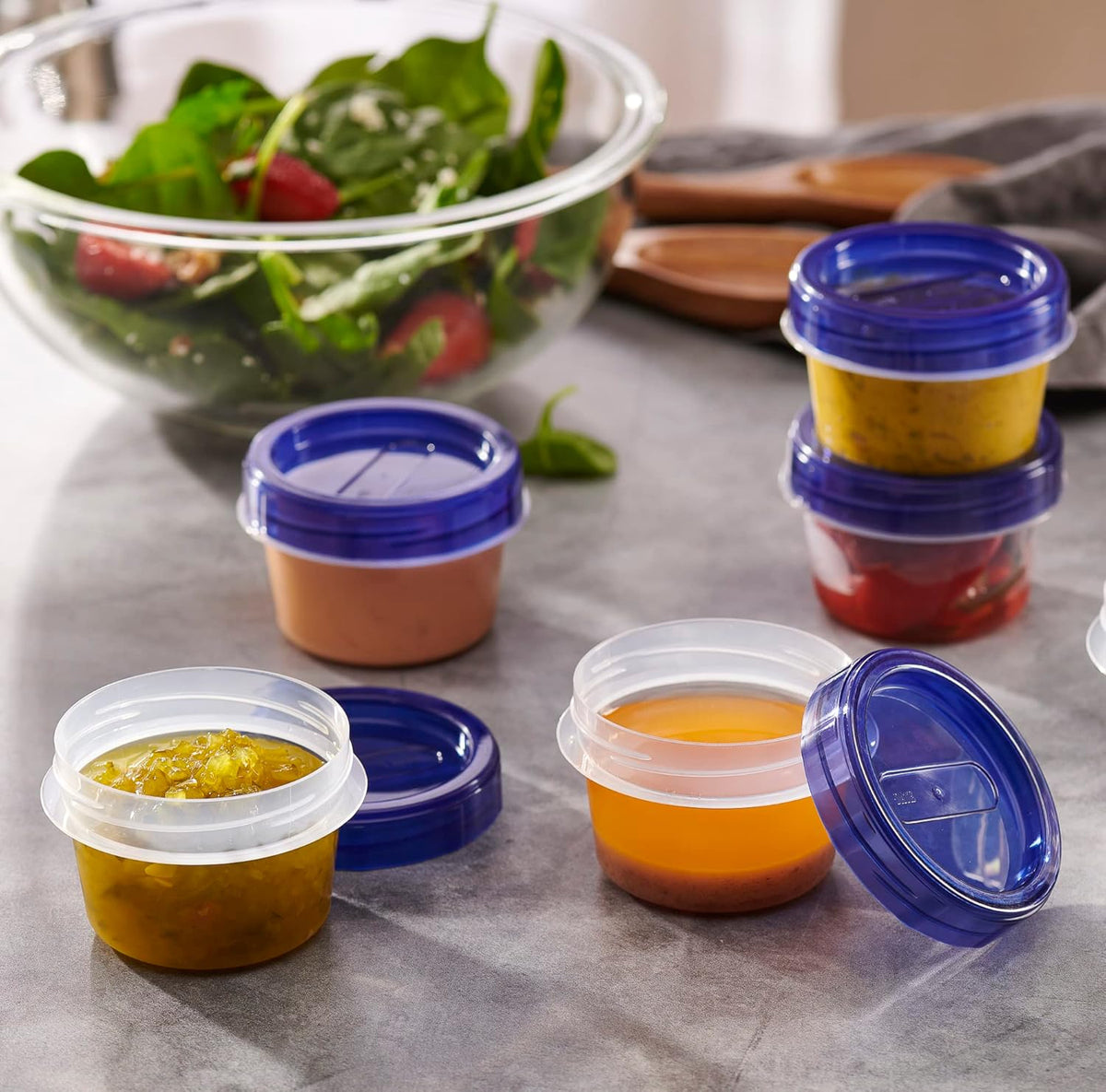 PLASTICPRO 6 Pack Twist Cap Food Storage Containers with Blue Screw on Lid- 4 oz Reusable Meal Prep Containers - Small Freezer Containers Microwave Safe Blue Plastic Food Storage
