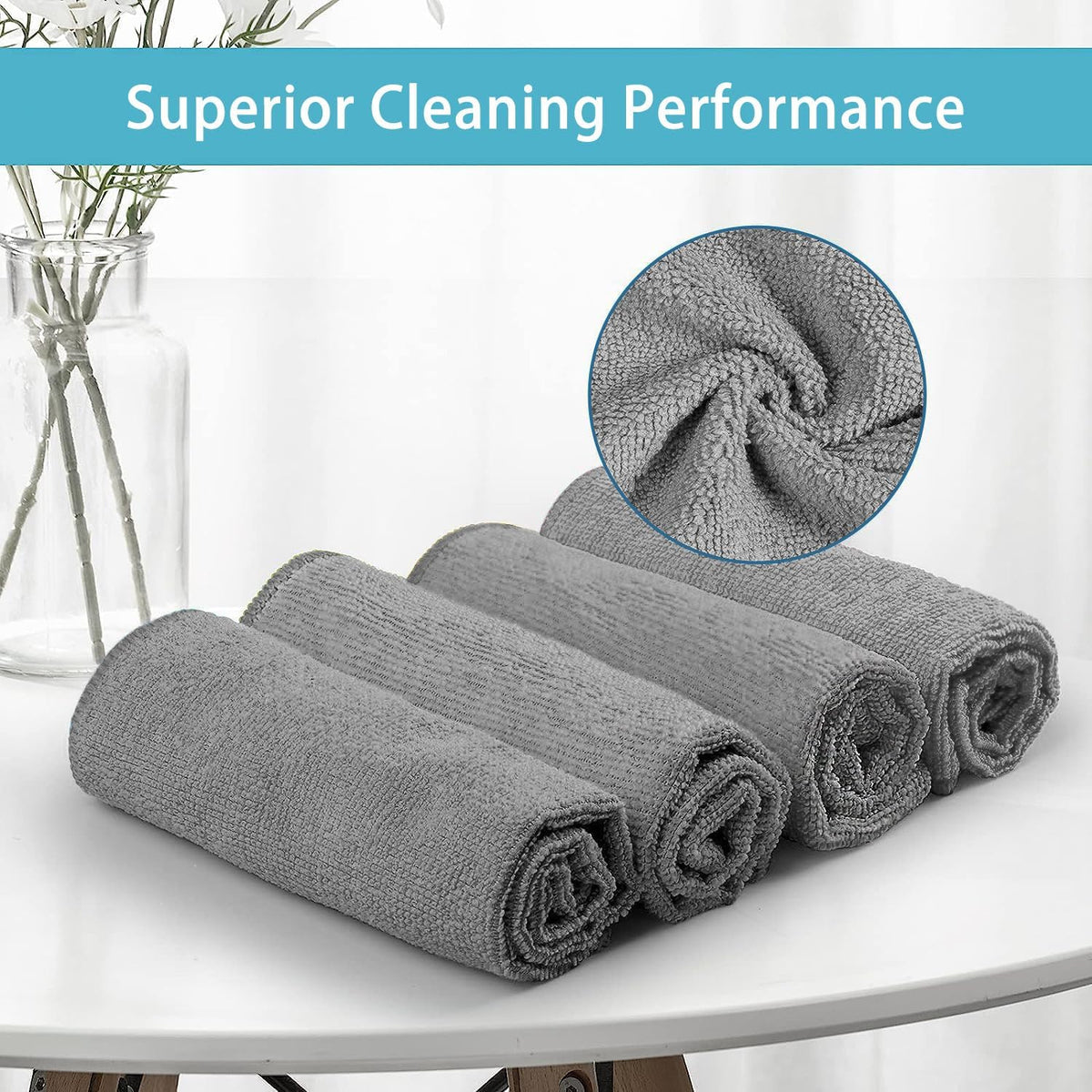 HOMEXCEL Grey Microfiber Cleaning Cloth, 50 Pack Cleaning Towels for Kitchen, Lint Free, Scratch-Free, Highly Absorbent, and Reusable Cleaning Rags for House, Window and Glass, Cars, 11.5 X11.5 inch