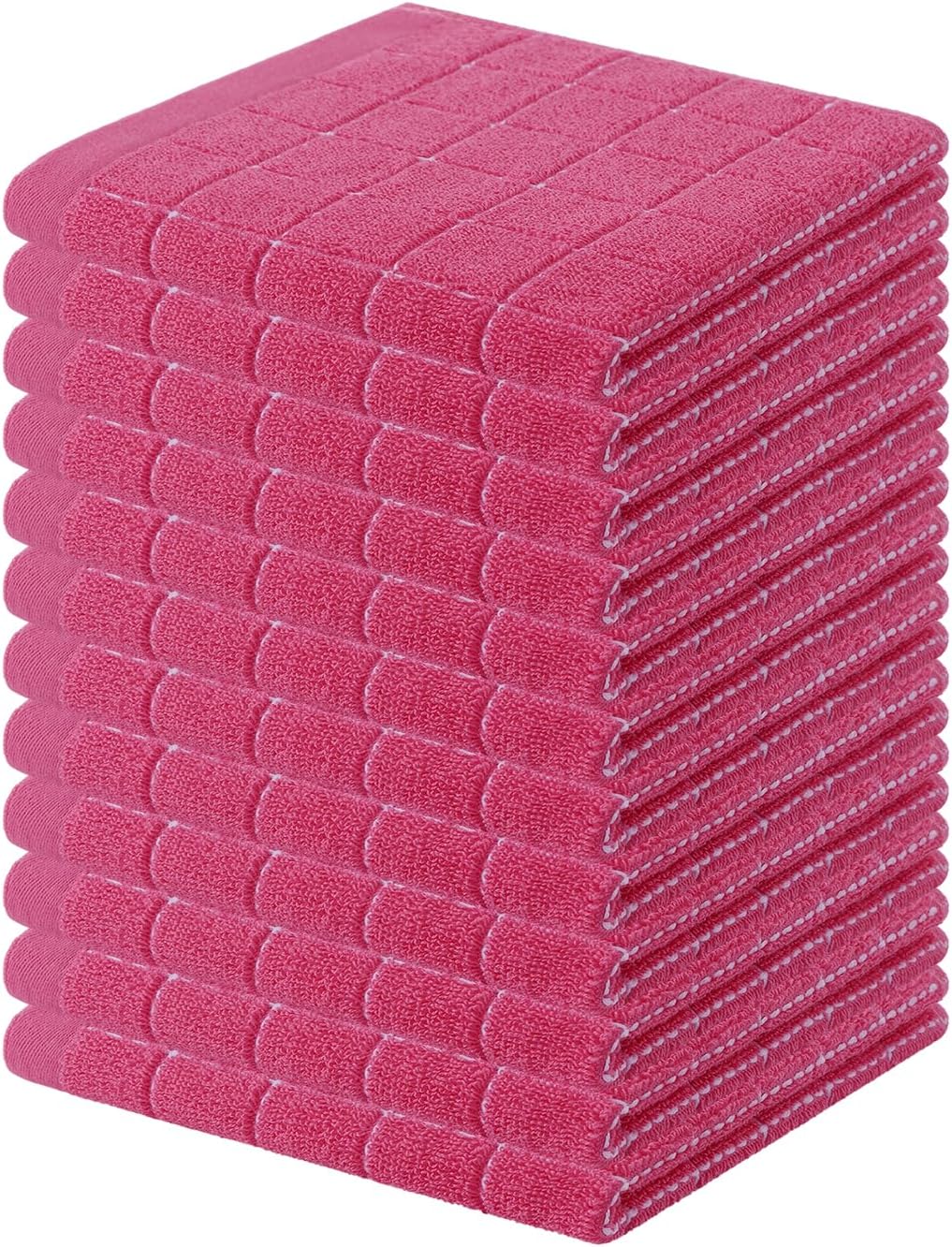 Homaxy 100% Cotton Terry Kitchen Dish Cloths, Ultra Soft and Absorbent Dish Towels for Kitchen, Suitable for Drying and Washing Dishes, 12 Pack, 12 x 12 Inches, Rose Red