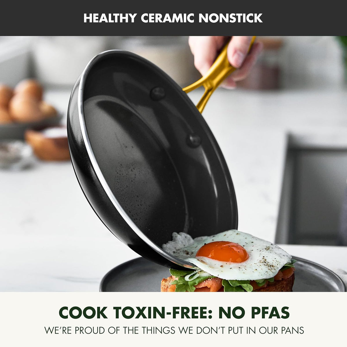 GreenPan 12 Piece Nonstick Swift Cookware Set, Ceramic PFAS-Free Pots & Pans with Lids, Dishwasher & Oven/Broiler Safe to 600F, Kitchen Cooking Set, Sauce, Saute, Stock, Frying Pans, Black/Gold