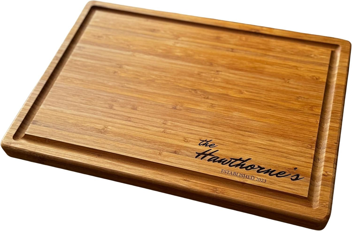 Handmade Personalized Cutting Board - Unique Wedding, New Home, and Bridal Shower Gifts - Christmas Gifts - Engraved Charcuterie Boards - Bamboo Cheese Board