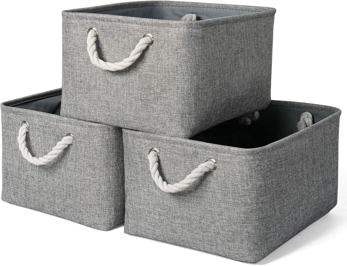 TheWarmHome Storage Bins - 3PCS Fabric Storage Baskets for Organizing Shelves | Large Basket Closet Organizer for Home Shelf Dog Laundry Organization | Collapsible Storage Cubes W/Handles