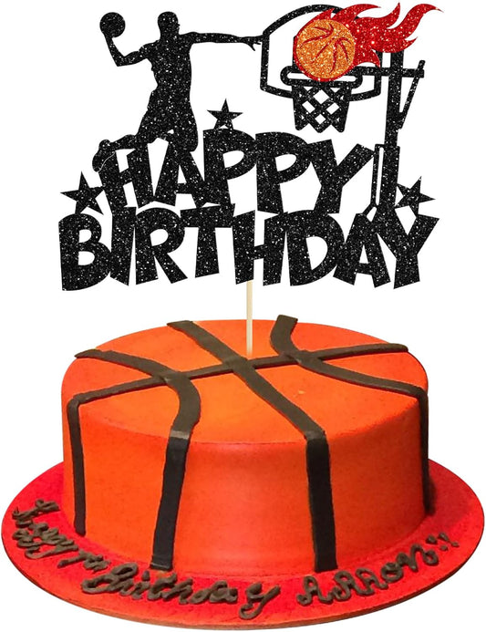 1Pc Basketball Happy Birthday Cake Topper Glitter Basketball Sports Theme Birthday Cake Pick for Theme Baby Shower Birthday Party Cake Decorations Supplies