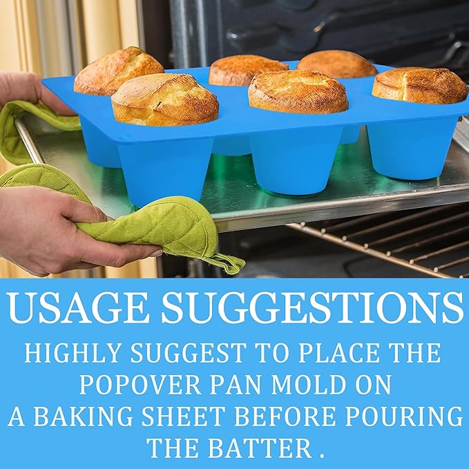 Sidosir 2Pcs Popover Pan for Baking - Professional Extra Deep Silicone Popover Molds, Non-Stick, Easy to Clean, Grade Materials