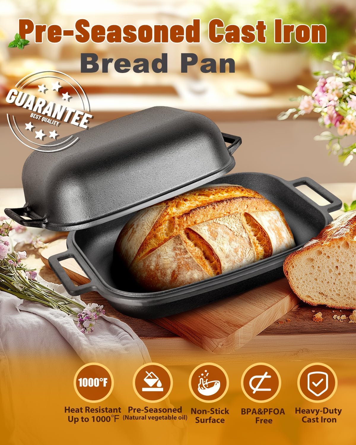 Cloche Loaf Dutch Oven, Pre-Seasoned, 9.5QT, 13 LBS Heavy Duty, Non-Stick, Large Bread Loaf Pan, Oval Cast Iron Bread Pan With Lid, Cloche Homemade Loaf Pan, Sourdough Artisan Bread Baking Pan