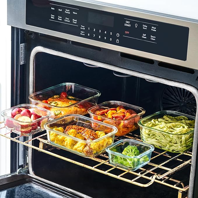 24pc Set Glass Food Storage Containers & Bowls with Airtight Lids - Leakproof BPA-Free Meal Prep Airtight Stackable Lunch Boxes, Kitchen Pantry & Storage Organizers - Microwave Freezer Dishwasher Safe