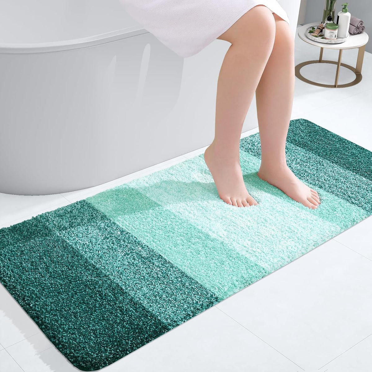 OLANLY Bathroom Runner Rugs 47x20, Extra Soft Absorbent Microfiber Bath Rugs, Rubber Backing, Quick Dry, Washable Bath Mats for Bathroom Floor, Tub and Shower, Home Decor Accessories, Blackish Green