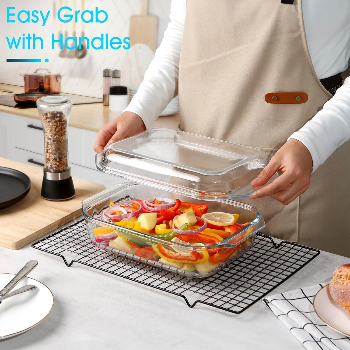 NUTRIUPS 2 QT Rectangular Glass Casserole Dish With Lid, (11.8×7.5×4in) Glass Casserole Dish for Oven