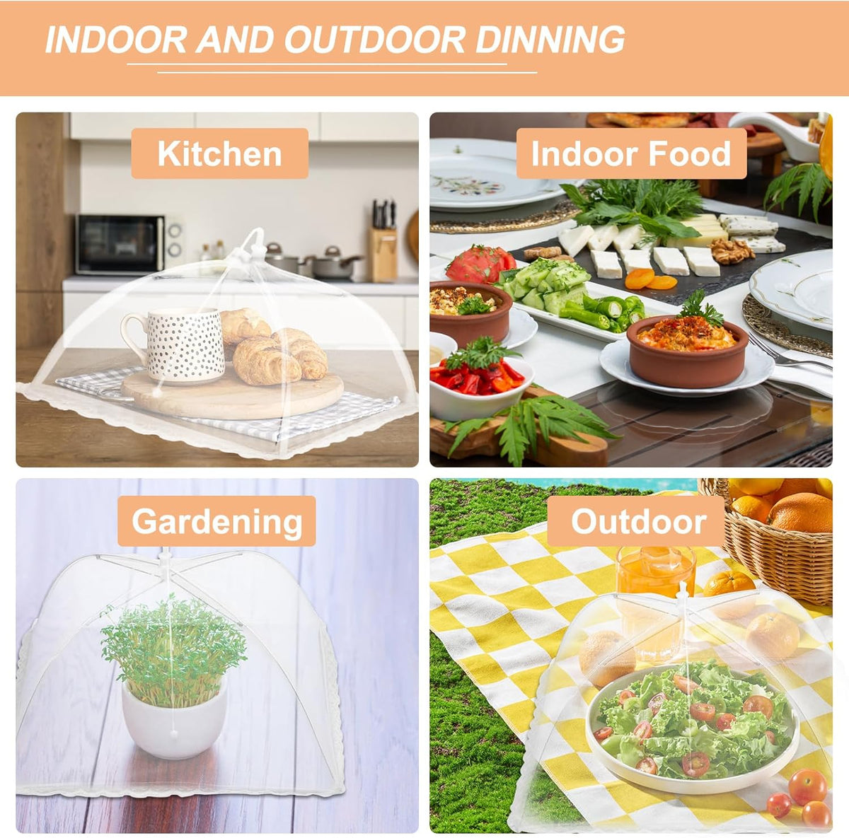 uxcell 3 Pcs Large and Tall Food Covers 17" Mesh Food Covers for Outdoors Collapsible Food Protector Covers Tent for Parties Outdoor Picnics BBQs, White