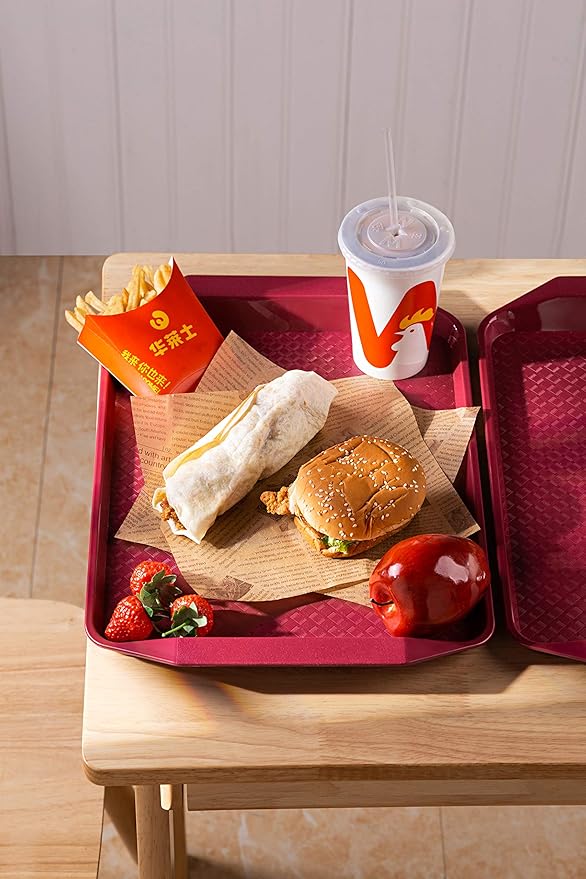 Plastic Fast Food Serving Tray,16.95 by 11.82-Inch,Set of 12 (Red)