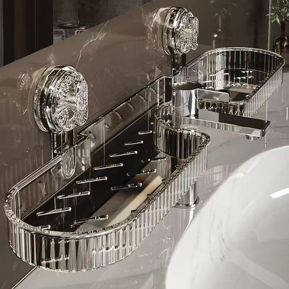 2025 NEW Universal Removable Faucet Storage Rack, Thickened and widened panel design, Removable faucet storage rack installs, no drilling required, residual water automatically drains away (Black)