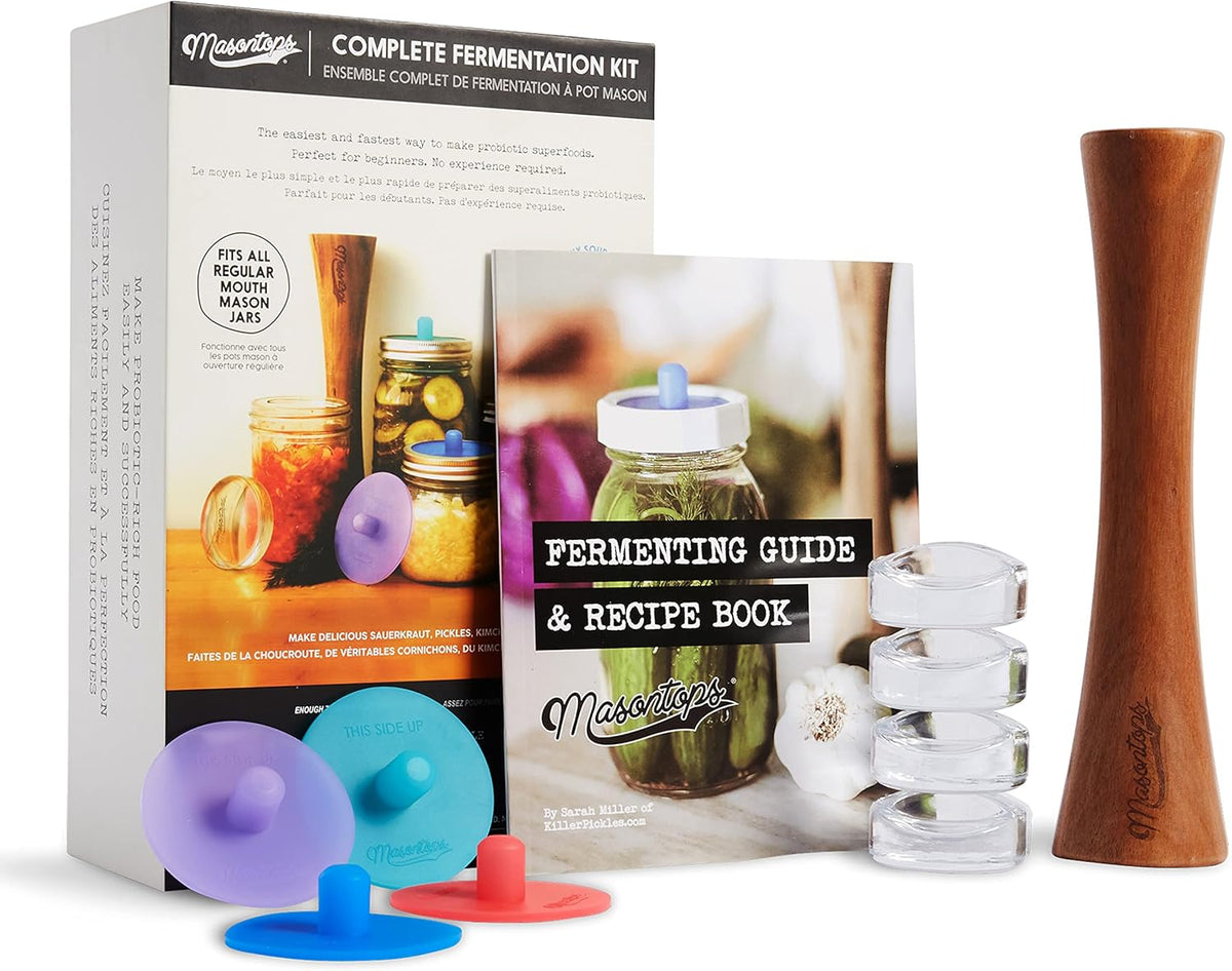 Masontops Complete Mason Jar Fermentation Kit - Easy Small/Regular Mouth Jars Vegetable Fermenting Set - DIY Equipment Essentials