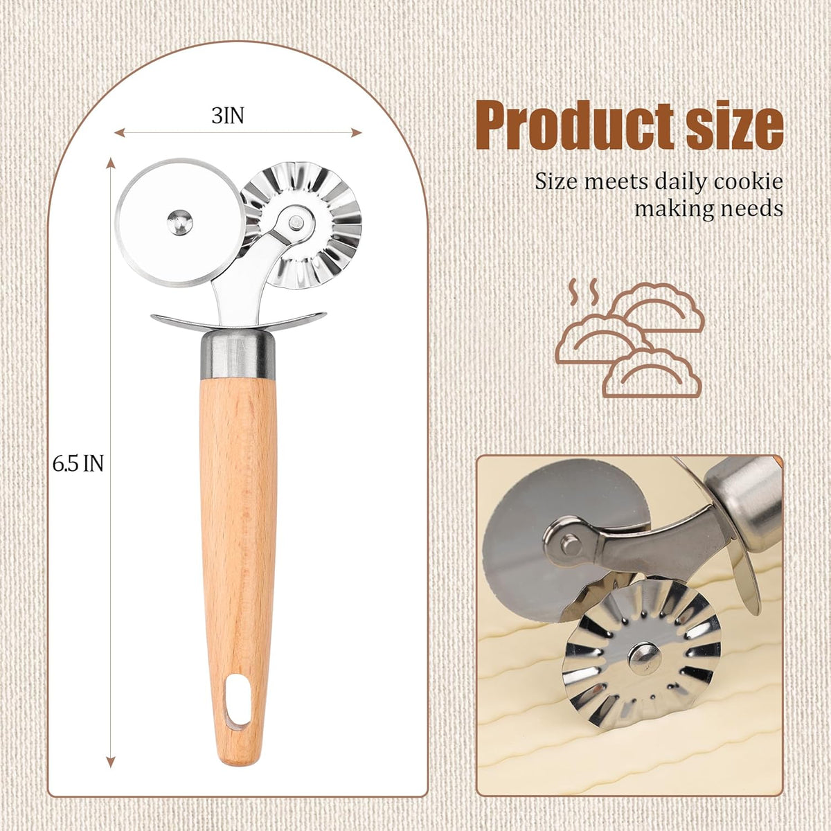 Pastry Cutter Double Wheel - Exquisite Wooden Handle, Perfect for Pasta, Pizza, Ravioli, Cookie - Enhance Your Culinary Artistry