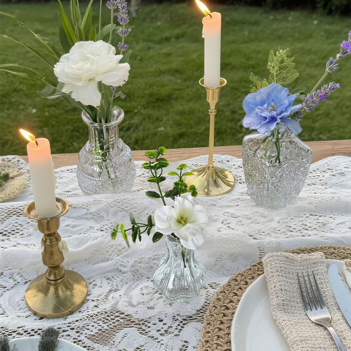 Glass Bud Vase Set of 5 Pcs Small Minimalist Vases for Flowers, Vintage Rustic Home Decor for Table Centerpiece Wedding Party, Modern Clear Aromatherapy Bottle for Living Room Bedroom