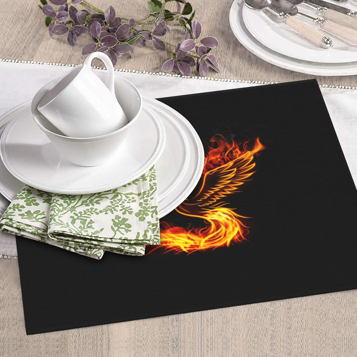 Fire Phoenix Dish Drying Mat for Kitchen Counter Washable Absorbent Reversible Microfiber Funny Drying Pad Kitchen Accessories 16x18 Inch