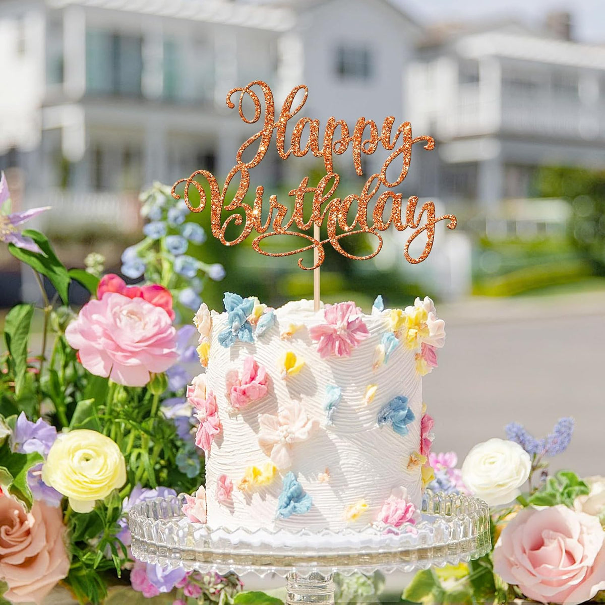 1 PCS Happy Birthday Cake Topper Glitter Happy Birthday Cake Pick Bunting Decor for Anniversary Celebrating Happy Birthday Party Cake Decorations Supplies Orange