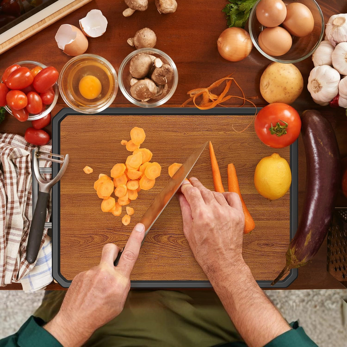 Wood Cutting Board with Handle, Double Sided Cutting Board for Kitchen, 16 * 11 inch 304 Stainless Steel Chopping Board for or Kitchen Meal Prep Serving