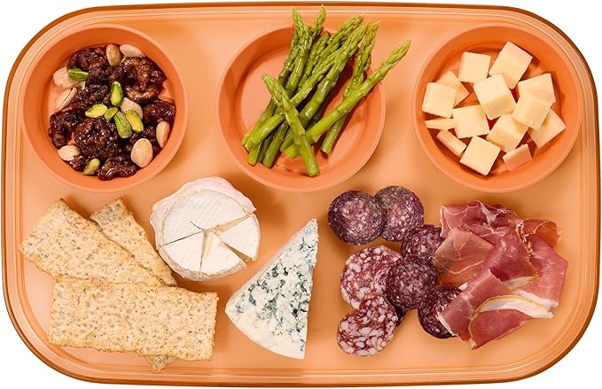 madesmart dipware 3 Bowl Serving Tray, Collapsible & Removable Dip Bowls for Charcuterie, Guacomole, Snacks, Veggies, Premium Dishwasher & Microwave Safe, Multipurpose Plate & Bowl, Terracotta