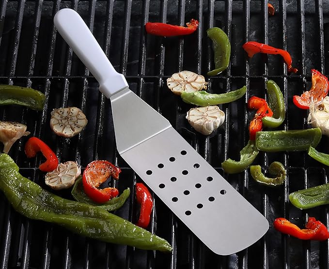 New Star Foodservice 36176 Plastic Handle Flexible Grill Turner/Spatula, 14.5-Inch, Perforated, White
