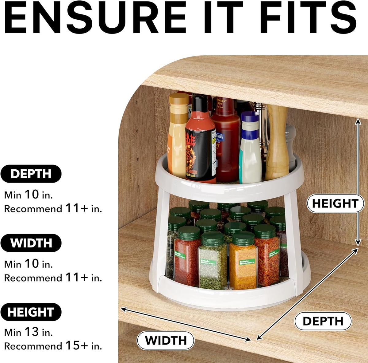 Simple Houseware 2-Tier Lazy Susan Spice Organizer, 10-Inch Diameter, Maple