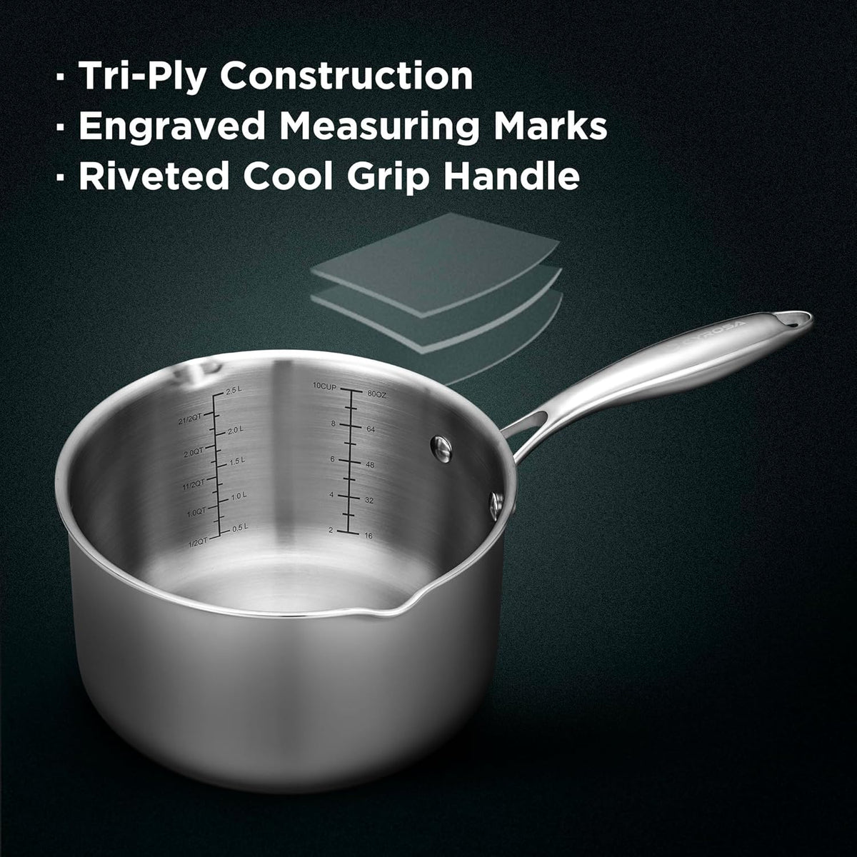 Tri-Ply Stainless Steel Sauce Pan with Steamer Basket & Straining Glass Lid— 2-in-1 Multi-Function Pot for Steaming, Boiling & Simmering — Healthy, Durable, Rust-Resistant, Professional-Grade Cookware