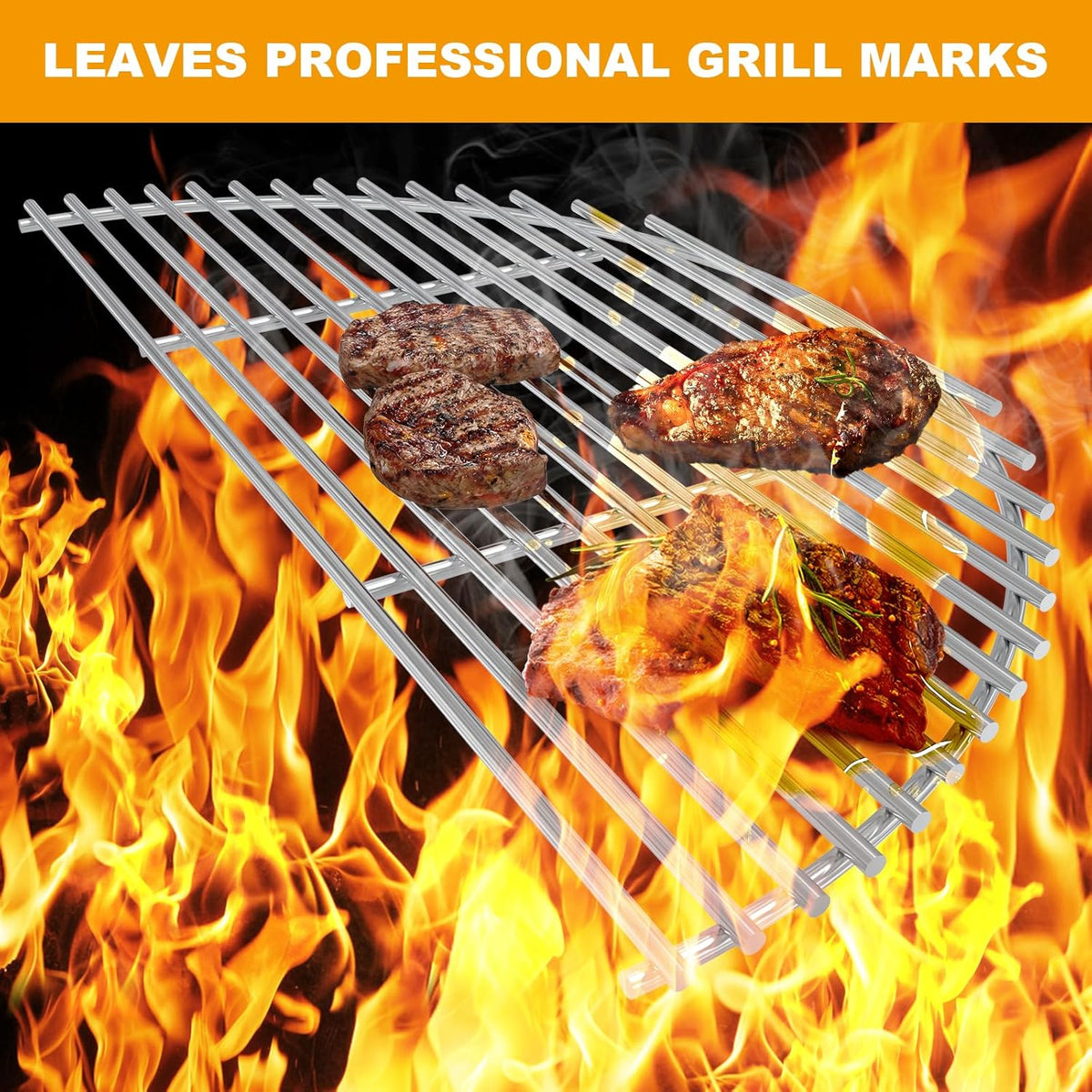 18 inch Stainless Steel Half-Moon Cooking Grate for Kamado Joe Classic Joe Series, Large Big Green Egg, and Other Round 18-inch Charcoal Grills