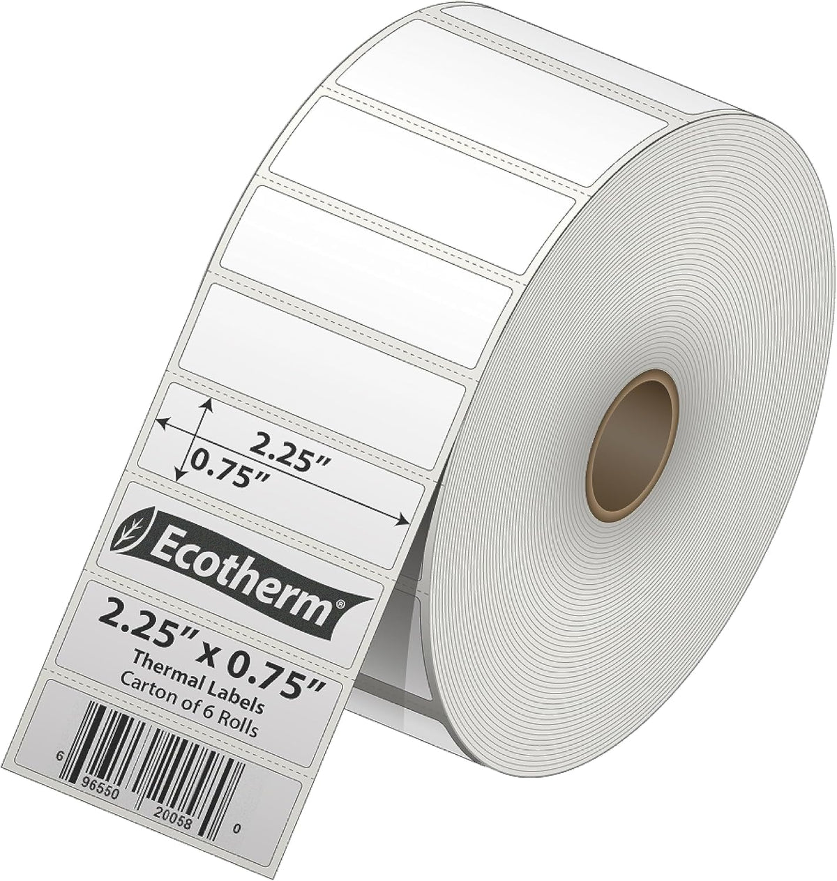 2.25" x .75" Thermal Labels | 6 Rolls | 19890 Labels | fits Zebra, Munbyn, Rollo, Godex, Arkscan, iDPRT, Offnova Thermal Label Printers and More | Blank White Adhesive Stickers by Ecotherm