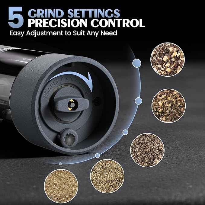 1 Pack Salt and Pepper Shakers Electric Salt Pepper Grinder Set Kitchen Accessories Upgraded Larger Grey Battery Salt Pepper Grinder Shakers Cooking Birthday Gifts for Men
