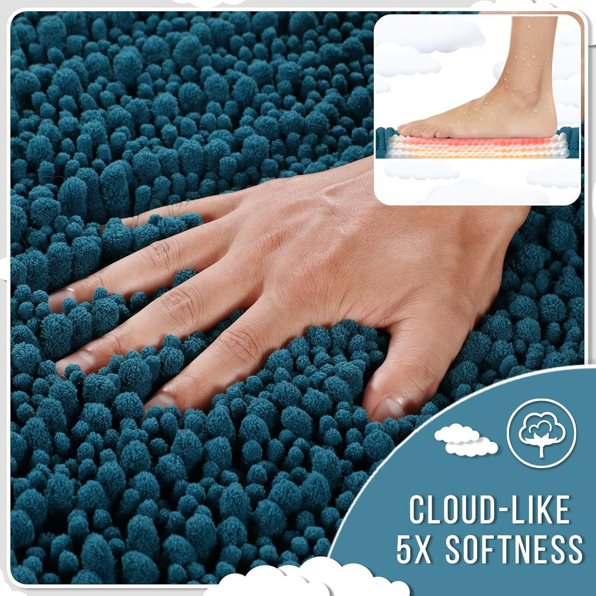 Yimobra Bathroom Runner Rug 60x24 Inch - Extra Long Non Slip Chenille Bath Mat, Soft & Absorbent, Machine Washable Shaggy Hallway Carpet for Vanity Tub Shower, Peacock Blue Home Decor Accessories